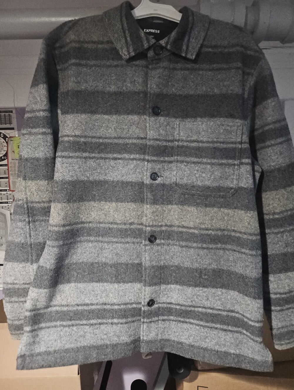 Express Men's Gray Striped Shirt Jacket